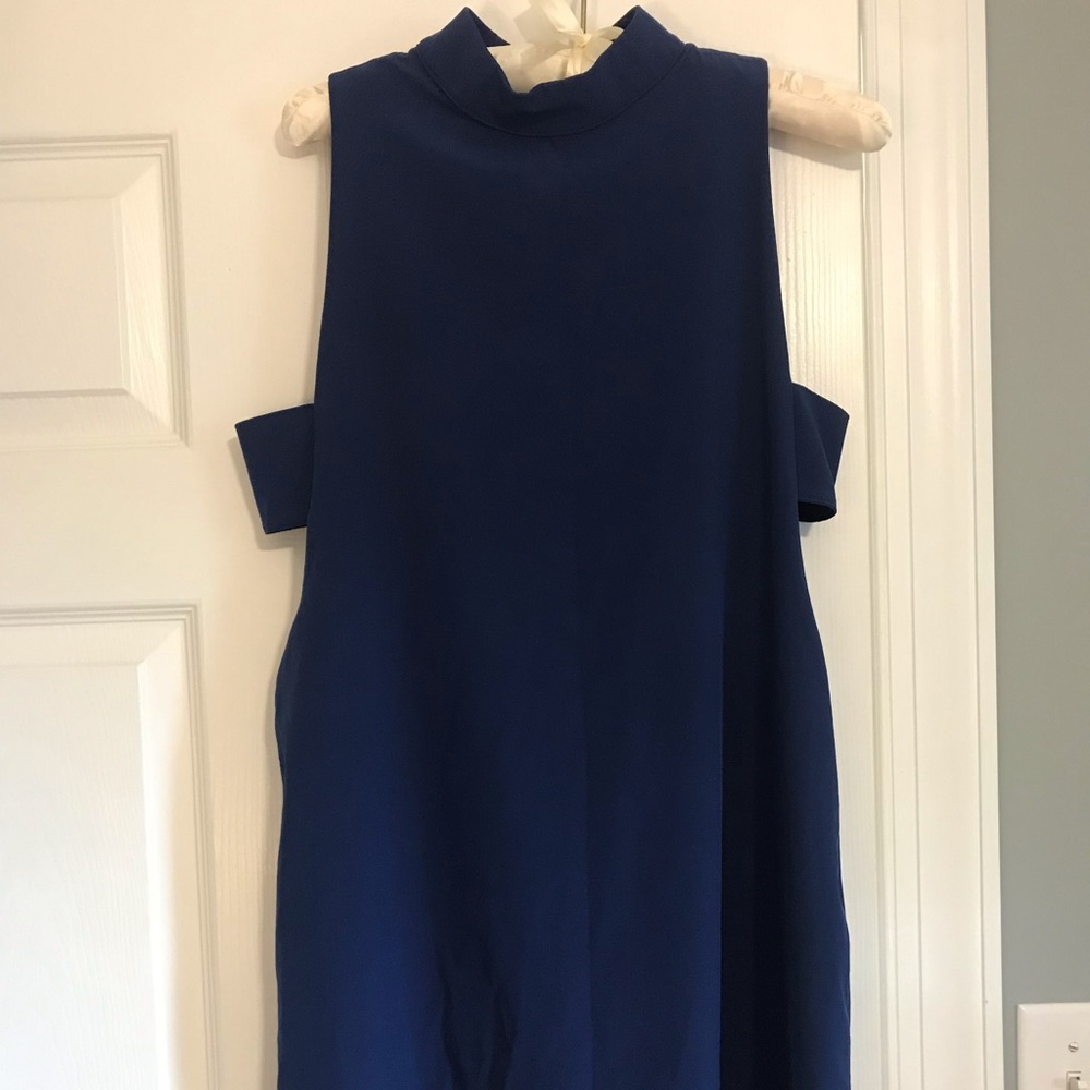 Navy dress with side cut out style and high neck